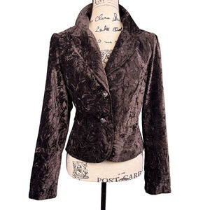 Vtg Fitted Jacket Puff Sleeve Peplum Gem Buttons Sz M Prairie Crushed Velvet